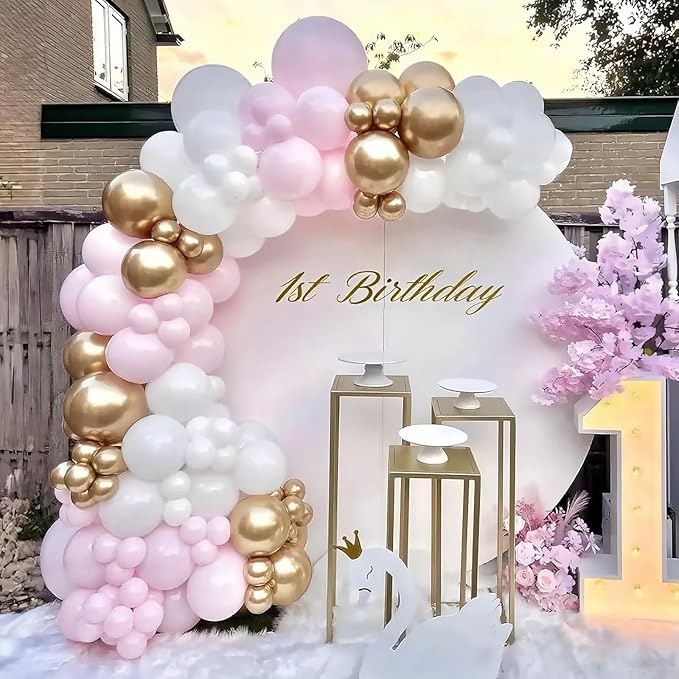 Pink and White Balloon Arch Kit -144Pcs Pink and Gold Balloon Garland Include 3D Butterflies Pink White and Gold Balloons for Wedding Bridal Shower Princess Party Girl Birthday Baby Shower Decorations