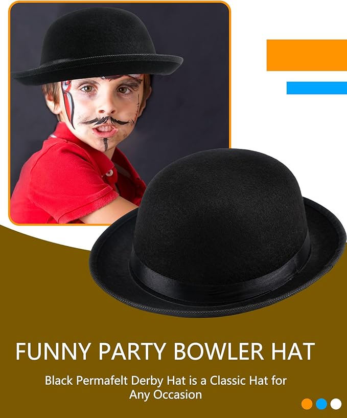 15 Pack Kids Felt Bowler Hats Bulk Black Derby Bowler Hat 1920s Party Hat for Boys Girls Cosplay Prop Party Dress Up