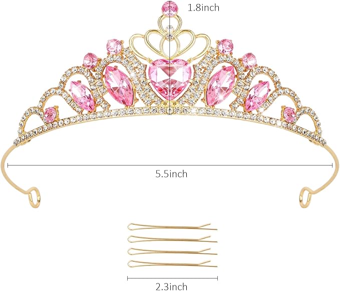 CAVETEE Crown and Tiara for Women, Princess Tiara Heart Crown Happy Birthday Decorations for Party Pageant Hair Accessory