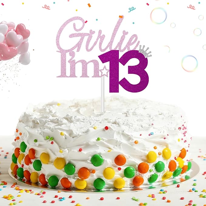 Girlie I'm 13 Cake Topper, 13th Birthday Decorations for Girl, Glitter Funny 13th Birthday Cake Topper, Girlie 13 Year Old Birthday Party Decoration Supplies