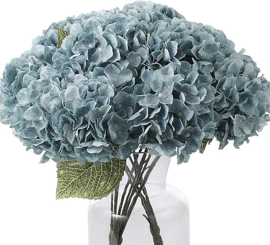 Kimura's Cabin 2Bouquets Fake Silk Hydrangea Flower Artificial Hydrangea Bouquets 10Heads for Home Table Centerpieces Wedding Party Decoration(Sky Blue, Pack of 2