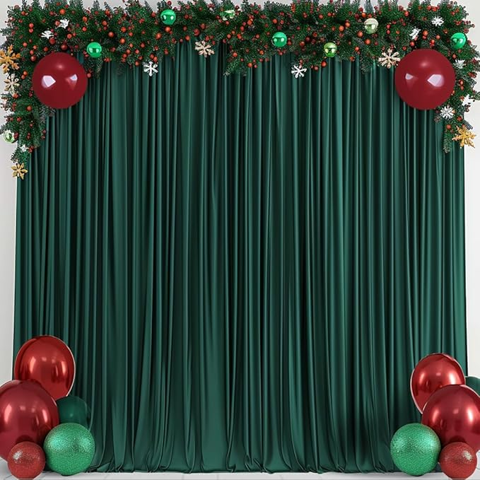 10x10ft Wrinkle Free Hunter Green Backdrop Curtain for Parties Soft Fabric Drapes Wedding Dark Green Curtain Backdrop for Birthday Party Decorations Background for Photography 5x10ft,2 Panels