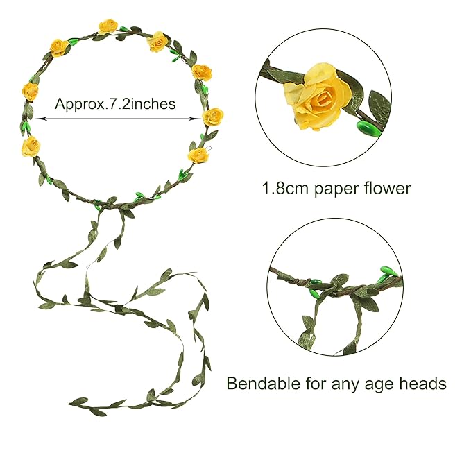 16 Pieces Flower Crown Headband Garland Floral Headbands Wreath Headpiece for Wedding Festival Vacation Fairy Party
