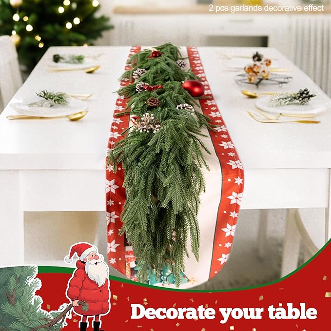6Ft Artificial Norfolk Pine Garland Realistic Green Faux Greenery Garland for Christmas Table, Fireplace, Mantle, Window, Stairs, Indoor, Outdoor Holiday Decor（1PCS）