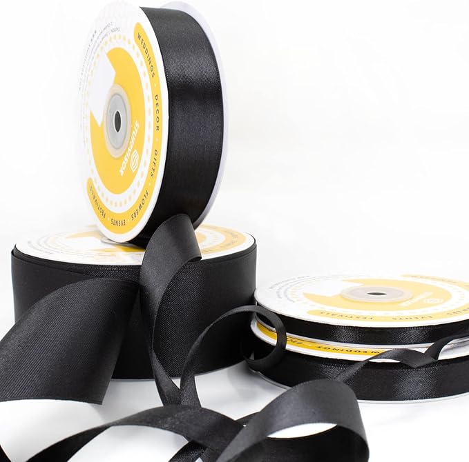 Black Satin Ribbon - 1/4 inch x 50 Yards, Double Face Solid Color, Thick and Durable Ribbon Roll for Gift Wrapping, Crafts, Hair and Multiple Decorations