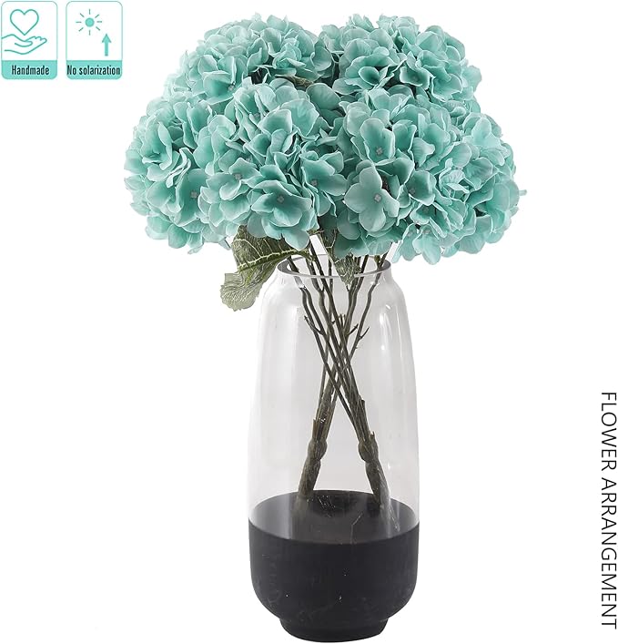 Kimura's Cabin Fake Flowers 2 Pcs Vintage Artificial Silk Hydrangea Flowers Bouquets 5 Heads for Home Table Centerpieces Wedding Party Decoration (Tiffany, Pack of 2)