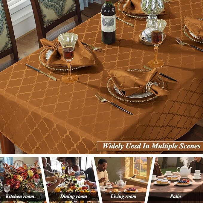 SASTYBALE Brown Damask Jacquard Tablecloth - 52x52 Inch Square/Round (2-4 Seats) - Water Resistant, Wrinkle-Free Durable Fabric - Fall Thanksgiving & Christmas Daily Table Cover