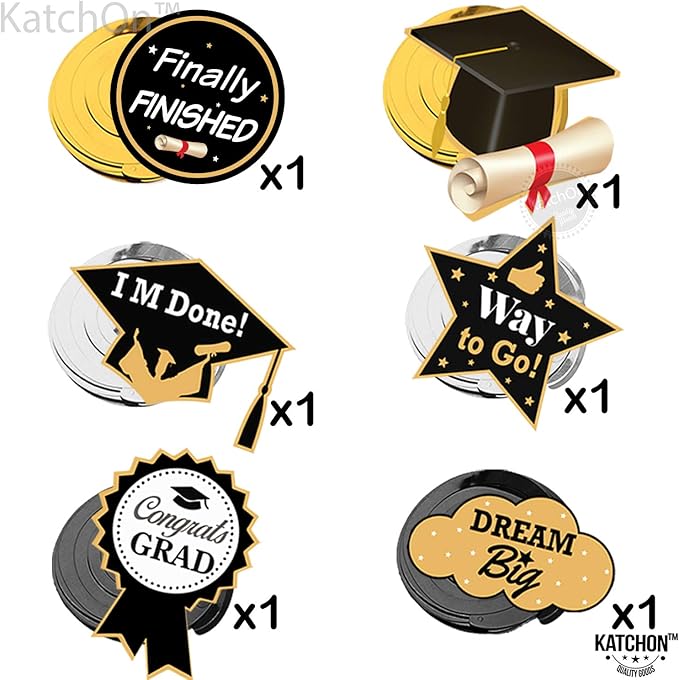 KatchOn, Black and Gold Graduation Party Decorations 2025 - Pack of 34 | We Are So Proud of You Banner | Grad Hanging Swirls with Pomp Poms for 2025 Grad | Graduation Decorations 2025