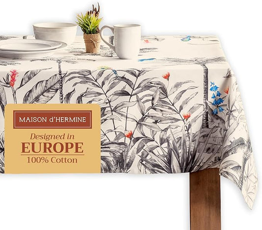 Maison d' Hermine Table Cloth Rectangle Table 100% Cotton 70 x 108 Inches Fall Tablecloth Reusable Everyday Use for Thanksgiving Christmas Decorations Dining Farmhouse Party (Amazonia)
