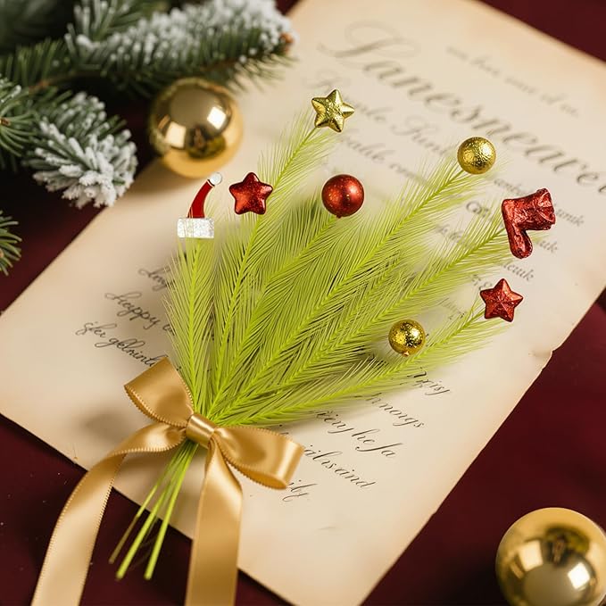 24 Pcs Christmas Tree Topper, 16 Inch Faux Pampas Grass with Ball/Star/Cap/Boot for Christmas Tree Decorations, Christmas Home Wreath Craft Decoration Supplies