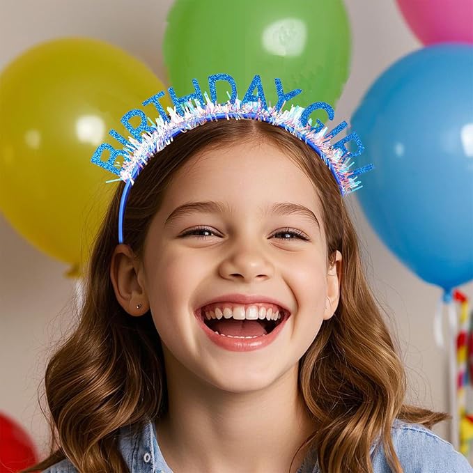 Jaciya Birthday Girl Glitter Headband for Women Girls Sparkling Blue Party Hair Accessories with Confetti Tinsel