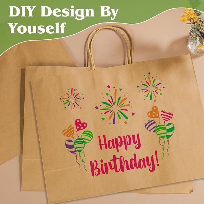 woric 60 PCS Brown Paper Bags with Handles, Christmas Gift Bags 16 x 6 x 12 inch Large Gift Bag Bulk Paper Bags Shopping Bags for Grocery Small Business Stocking Stuffers