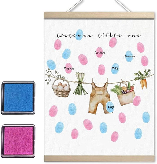 Locally Grown Baby Shower Decoration, Gender Reveal Party Decorations Gifts Ideas, Baby Shower Party Supplies, Thumbprint Hanging Paintings(12x15in)