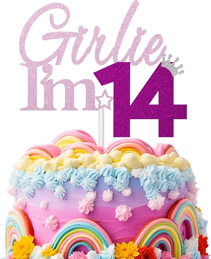 Girlie I'm 14 Cake Topper, 14th Birthday Decorations for Girl, Glitter Funny 14th Birthday Cake Topper, Girlie 14 Year Old Birthday Party Decoration Supplies
