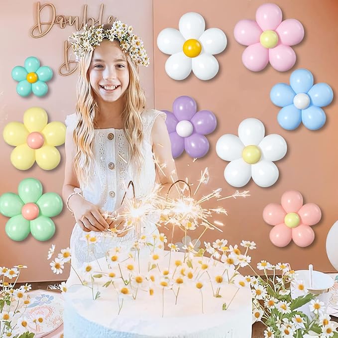 16 Set Daisy Flower Balloons DIY Kit,Boho Macaron Pastel Daisy Balloon Flower Party Decorations for Baby Shower Birthday Wedding Anniversary Groovy Party Supplies