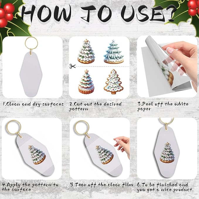 UV DTF Keychain Sticker,48 Sheets Gingerbread Christmas Tree Personalized Transfer Stickers, Suitable for School Teacher, Hotel Keychains