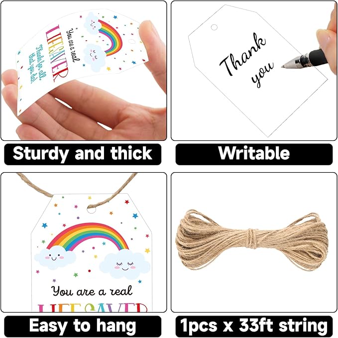 G2PLUS Thank You Tags - 50Pcs Thanks for All You Do Tags, Real Lifesaver Paper Gift Tag with String for Teacher, Volunteer, Nurse and Employee Appreciation, Thanksgiving Day Party Favors