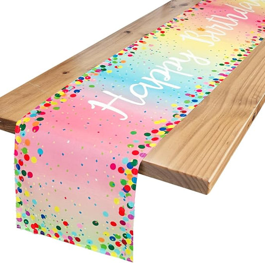 Letjolt Happy Birthday Table Runner 72 Inches Birthday Centerpieces for Tables Birth Day Party Sign Polka Dots Table Decoration, Macarone