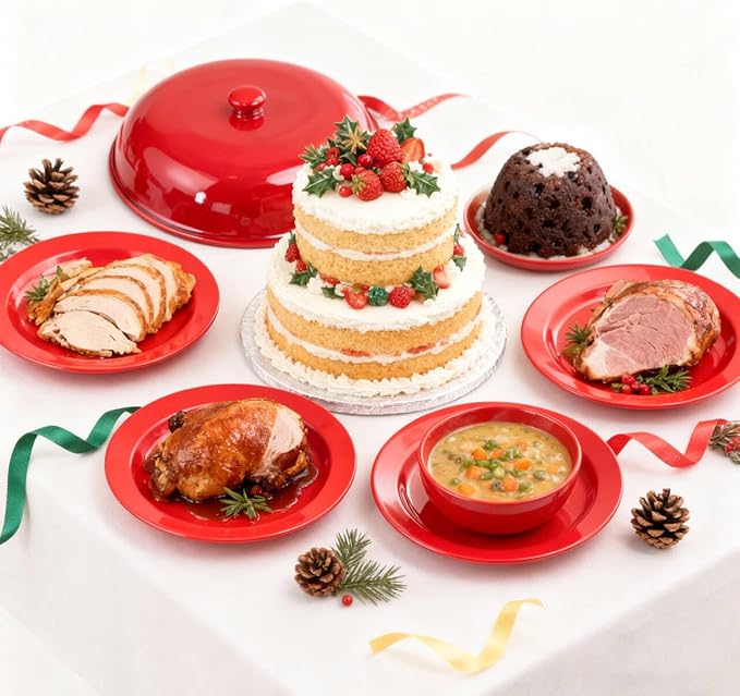 MENDENG 50PCS Red Plastic Plates for Party, 25x10.25 Dinner Plates & 25x7.5 Dessert Plates, Heavy Duty Disposable Plastic Plates for Party Birthday Christmas New Year