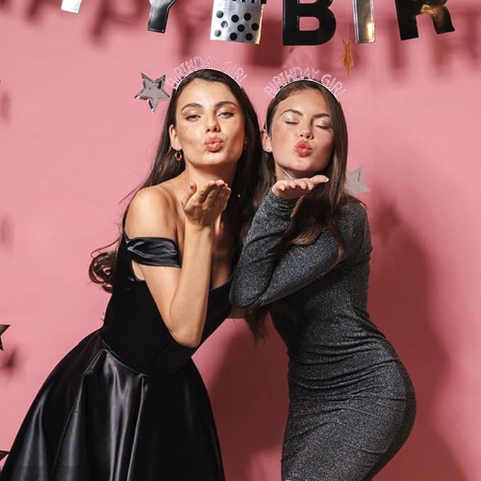 CAVETEE Birthday Girl Crown and Sash， Princess Tiara Happy Birthday Headband Party Accessories for Women and Girls