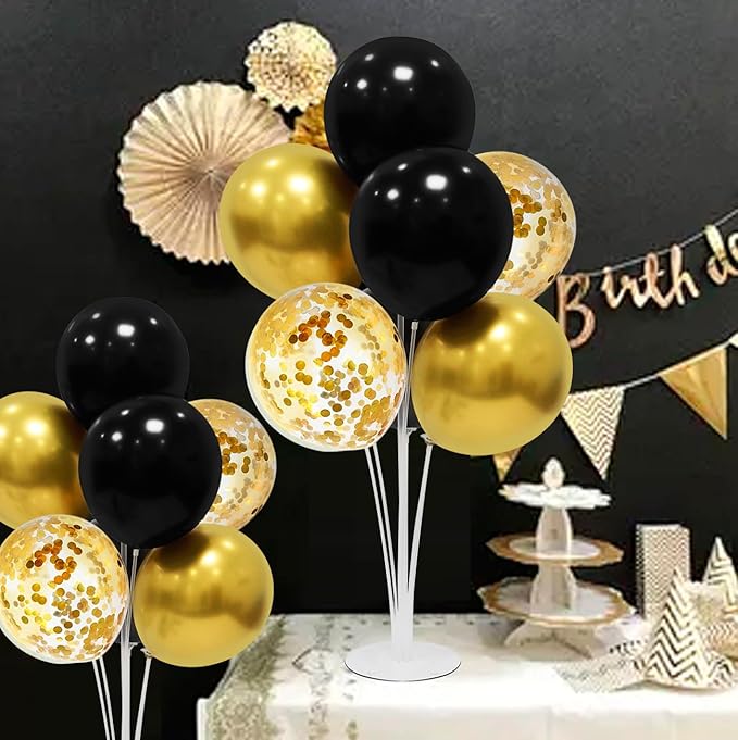Black and Gold Party Decorations 4 Set Balloon Stand Table Centerpieces for Men's Women's Birthday Wedding Retirement Anniversary Graduation New Years Eve Party Supplies 2026
