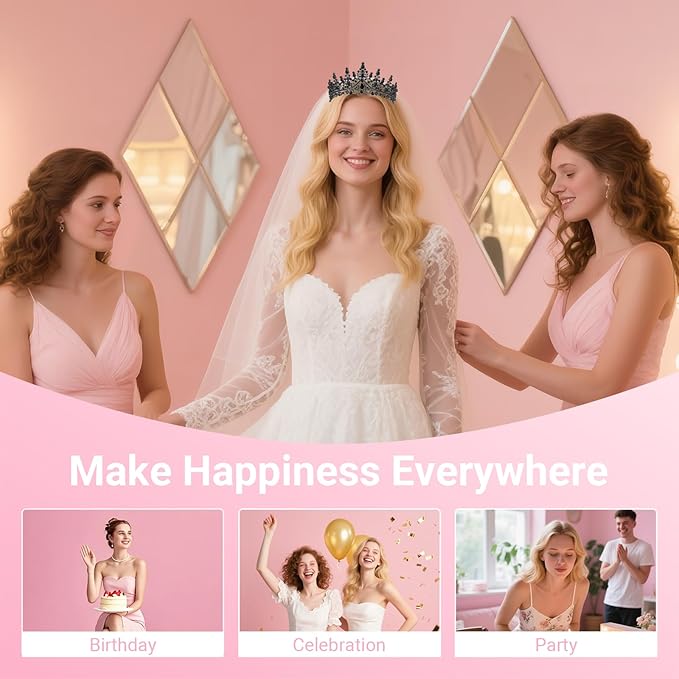 Tiara Crown for Women, Headband Hair Accessories for Birthday Wedding Party Costume Black
