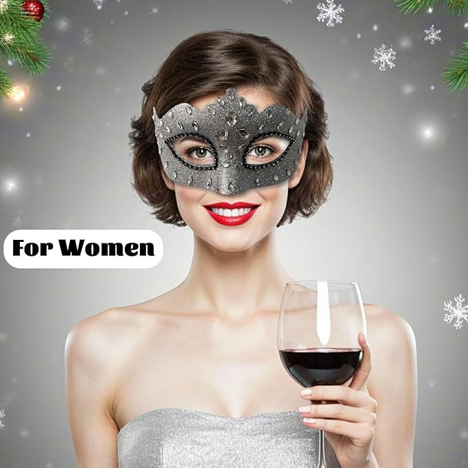 Masquerade Mask with Diamond Inlaid, Venetian Ball Crown Face Masks, Powder Coated Frosted Mask for Party Props