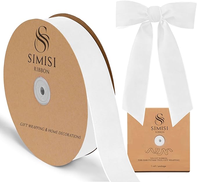 White Velvet Ribbon 1.5'' 25 Yards for Christmas Tree, Gift Wrapping, Flower Bouquet, Wreath Decorations, Bow Making