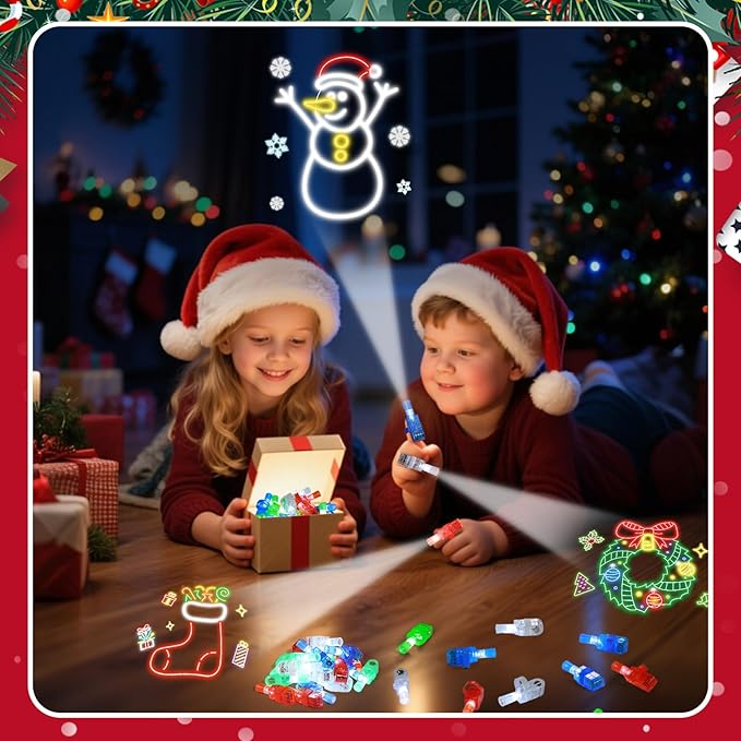 24 Pack Christmas Finger Lights Party Favors for Kids, Christmas Stocking Stuffers, Glow in The Dark Light up Toys Bulk Classroom Prizes Non Candy Gift