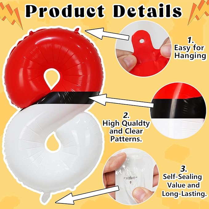YIIHMEI 40 Inch Number 8 Balloons Birthday Party Decorations, Red and White Theme Large Balloon Decor Supplies for Kid's