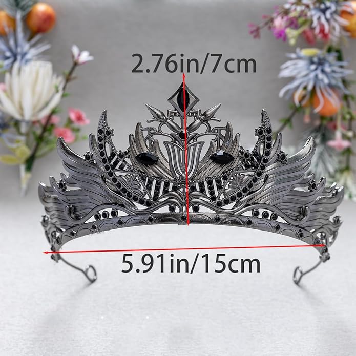 Gothic Red Crystal Flame Wing Tiara Crown for Women Girls, Halloween Cosplay Dark Queen Headpiece, Vintage Rhinestone Headband for Masquerade Party Wedding Prom Stage Accessories