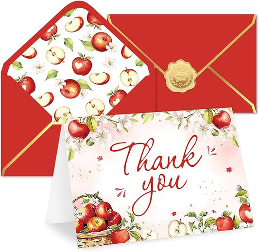 Whaline 24 Pack Apples Floral Thank You Card Greeting Cards with Envelopes Stickers Apples Flower Blank Note Cards for Birthday Baby Shower Party Supplies
