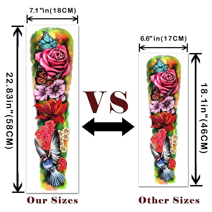Temporary Tattoo Full Arm 8 Sheets and Half Arm Shoulder Waterproof Fake Tattoos 10 Sheets, Extra Large LastingTattoo Stickers for Girls or Women