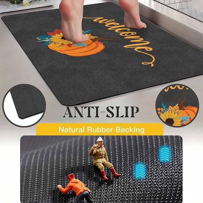 InterestPrint Fall Door Mat with Non-Slip Backing, Welcome Pumpkin Doormat Front Porch Rug Welcome Mats for Autumn Halloween Thanksgiving Farmhouse Decor