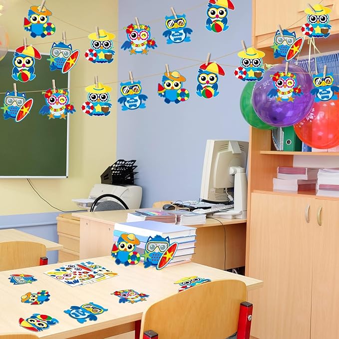chiazllta 30 PCS Summer Craft Kits Kids DIY Hawaii Aloha Owl End of School Year Craft Preschool Art Craft, Make Your Own Bulk Set for Home Classroom Day-Care Game Activities Summer Party Favors