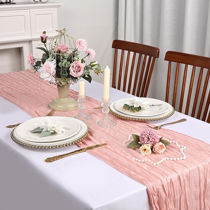 12 Pack Blush Pink Cheesecloth Table Runner 10FT Boho Cheese Cloths Gauze Fabric Table Runners 120 Inch Rustic Sheer for Wedding Birthday Party Baby Shower Centerpiece Home Decorations