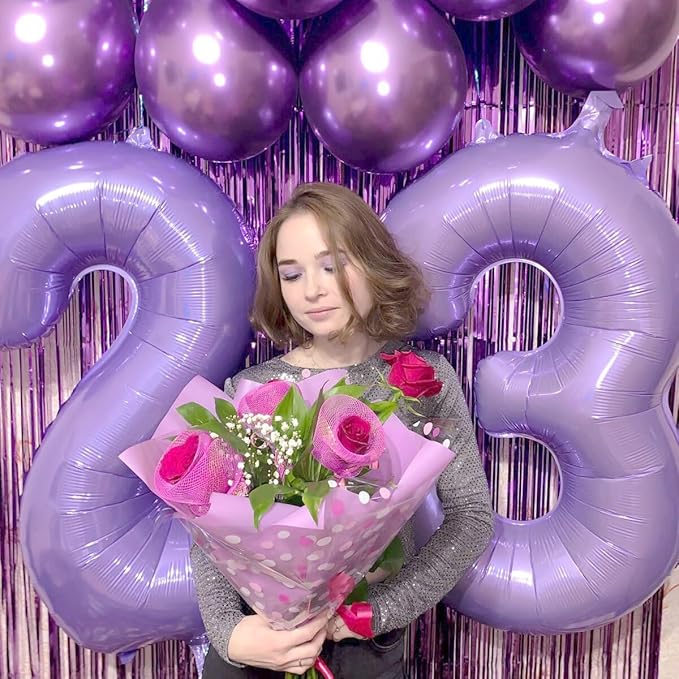 Big 40 Inch Lavender 2 Number Balloon Birthday Decoration, Lilac Number 2 Helium Balloons 12 20 22 23 24 26 28 32 42 2026 Celebration, Boy Girl Baby Anniversary Party Graduations Supplies