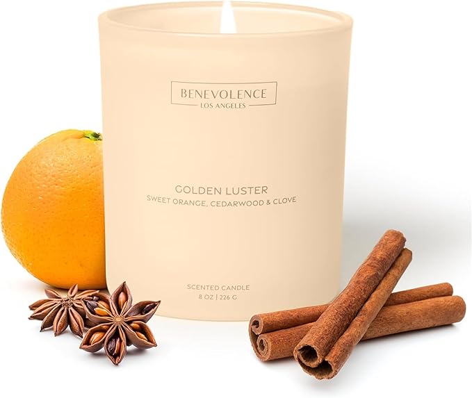 Orange, Cedarwood & Clove – Benevolence LA Fall Scented Candle for Home | 8oz, 45-Hour Burn | Natural Soy Wax, Cotton Wick | Warm Autumn Fragrance | Malibu Sands Collection – Gift for Women & Men