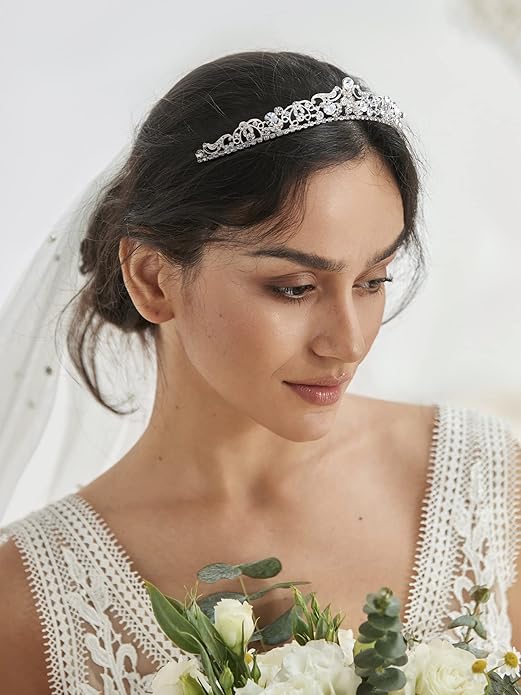 SWEETV Wedding Tiaras and Crowns, Rhinestone Bridal Crown Princess Tiara Headpieces for Women and Flower Girls, Bridgerton Hair Accessories for Birthday Prom Quinceanera