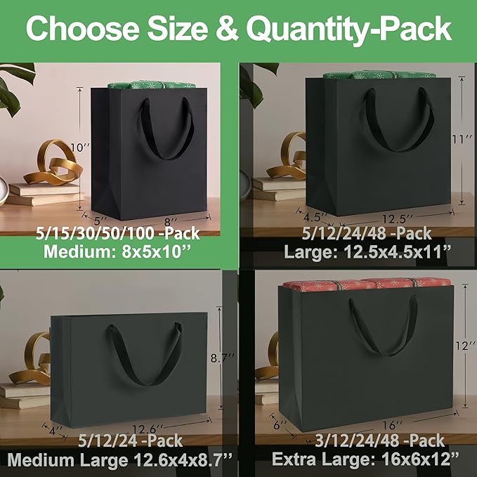MOXARYSU Black Gift Bags With Handles: 8x5x10 Inch 30pcs Black Paper Bags Medium Bulk For Party Shopping Birthday Wedding (M, 30)