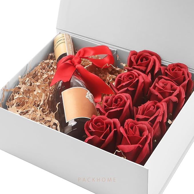 PACKHOME Gift Box 9x6.5x3.8 Inches, Rectangle Collapsible Box with Magnetic Lid for Gift Packaging (Matte White, Grain Texture)