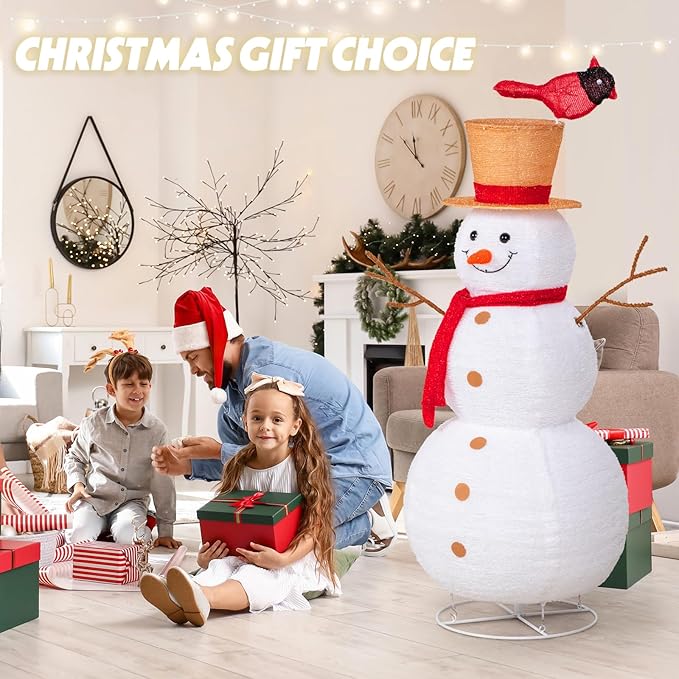 NALONE 4FT Lighted Snowman Christmas Decoration, Cool White Collapsible Snowman with LED Lights and Timer for Outdoor Yard Home