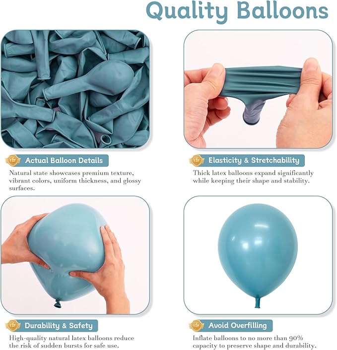 Dusty Blue Balloons, 125 PCS Assorted Sizes 18 inch, 12 inch, 10 inch, 5 inch - Great for Birthday Party, Wedding, Bridal Shower, Holiday Decorations and Balloon Garland Arches