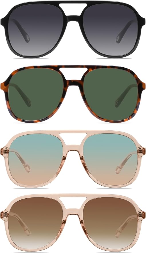 YDAOWKN Retro Square Aviator Sunglasses for Womens Mens Vintage 70s Double Bridge Sun Glasses
