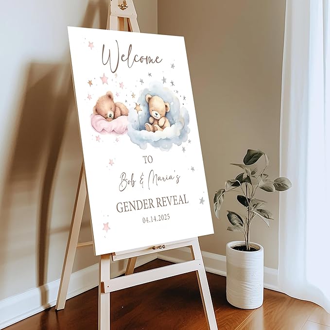 Gender Reveal Welcome Sign – Teddy Bear Balloon Theme,Personalized Teddy Bear Gender Reveal Welcome Sign, He or She Yard Sign, Boy or Girl Gender Reveal Sign, We Can Bearly Wait Gender Reveal .12