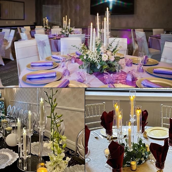 4PCS 5 Arm Acrylic Candelabra for Table Wedding Centerpiece,Crystal Clear Candle Stick Holders Candelabra Centerpiece Stands with Removable Lampshade for Party Easter Baby Shower Fit 0.8 LED Candle