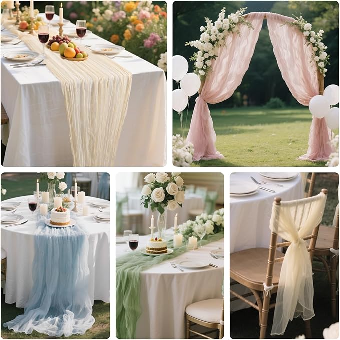 NESCCI 2 Pack Sage Green Table Runner,Rustic Boho Cheesecloth Table Runner,35x120 Inches Runners for Tables, Pefect for Mothers Day Wedding Baby Shower Birthday Party Home Decorations