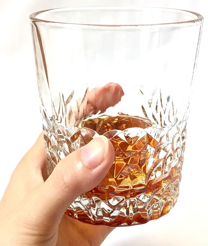 Premium Crystal Whiskey Glasses Set of 6 Large Lead-Free Crystal Glass Tasting Cups Scotch Glasses Tumblers for Drinking Irish Whisky Bourbon Tequila (Leaves, 6 * 10.5 oz)