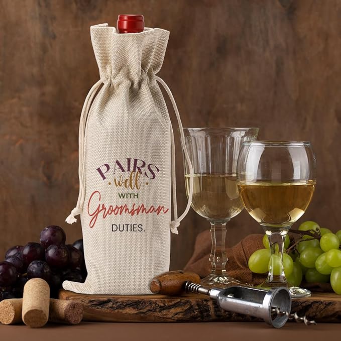 FBCCZEY Groomsmen Proposal Wine Bag - Best Man and Wedding Engagement Gifts for Groomsmen - Pairs Well With Groomsman Duties Wine Bottle Bags