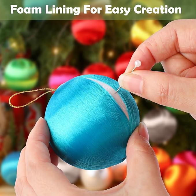 Syhood 24 Pcs 2.36 Inch Christmas Satin Balls Ornaments DIY Craft Foam Silk Christmas Ball Ornaments DIY Multicolor Yarn Xmas Tree Hanging Decoration for Xmas Tree Party Holiday Supplies